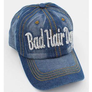 NWT Bad Hair Day Glitz Rhinestone Denim cap hat